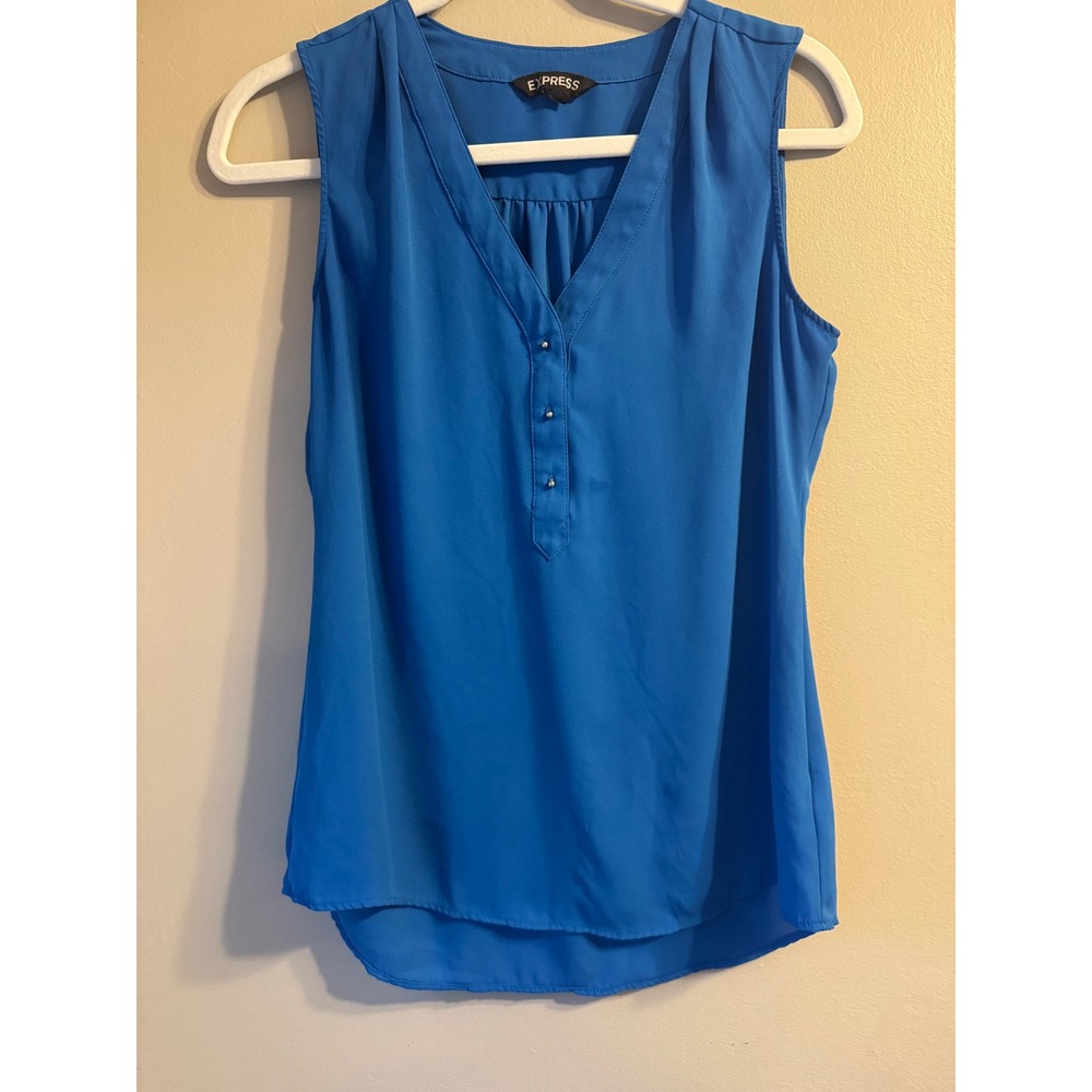 Express Womens Small Sleeveless V Neck Button Front Blouse Royal Blue Career